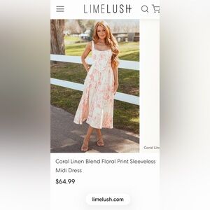 Eesome Coral Floral Linen Midi Dress